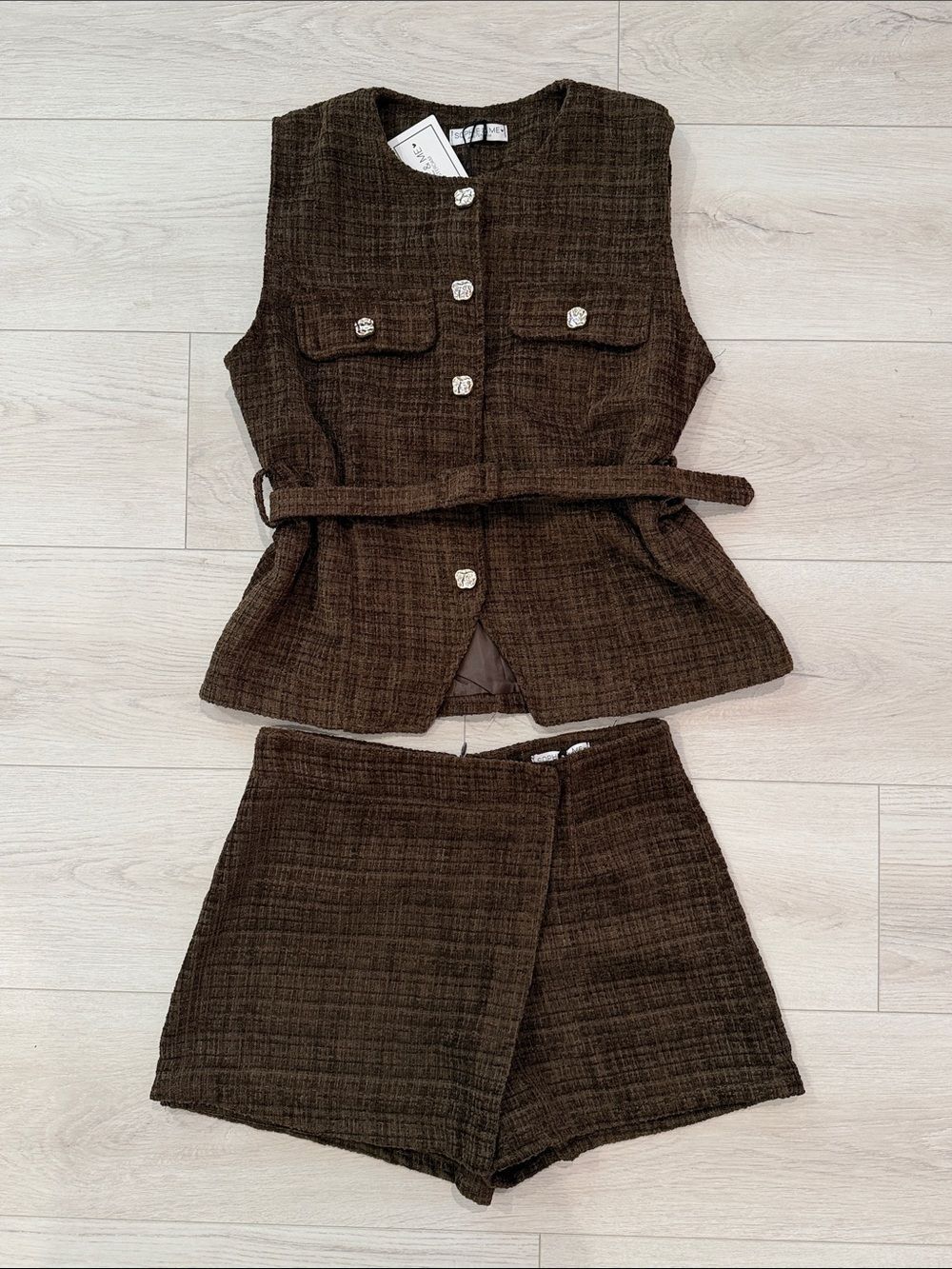 Brown Tweed Belted Vest and Skort - Picture 2 of 11